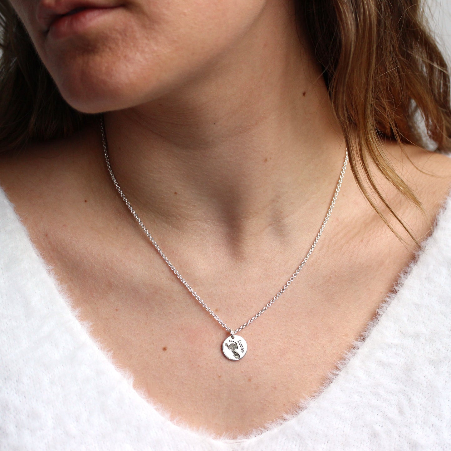 Collier rond en argent sterling avec empreinte de pied, 40 à 61 cm