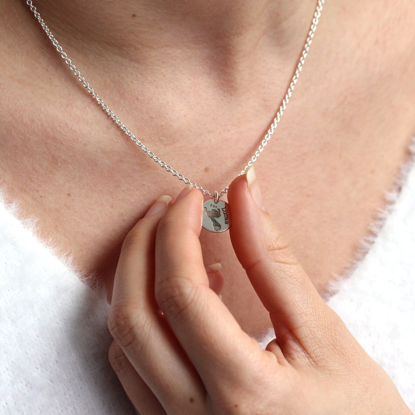 Collier rond en argent sterling avec empreinte de pied, 40 à 61 cm