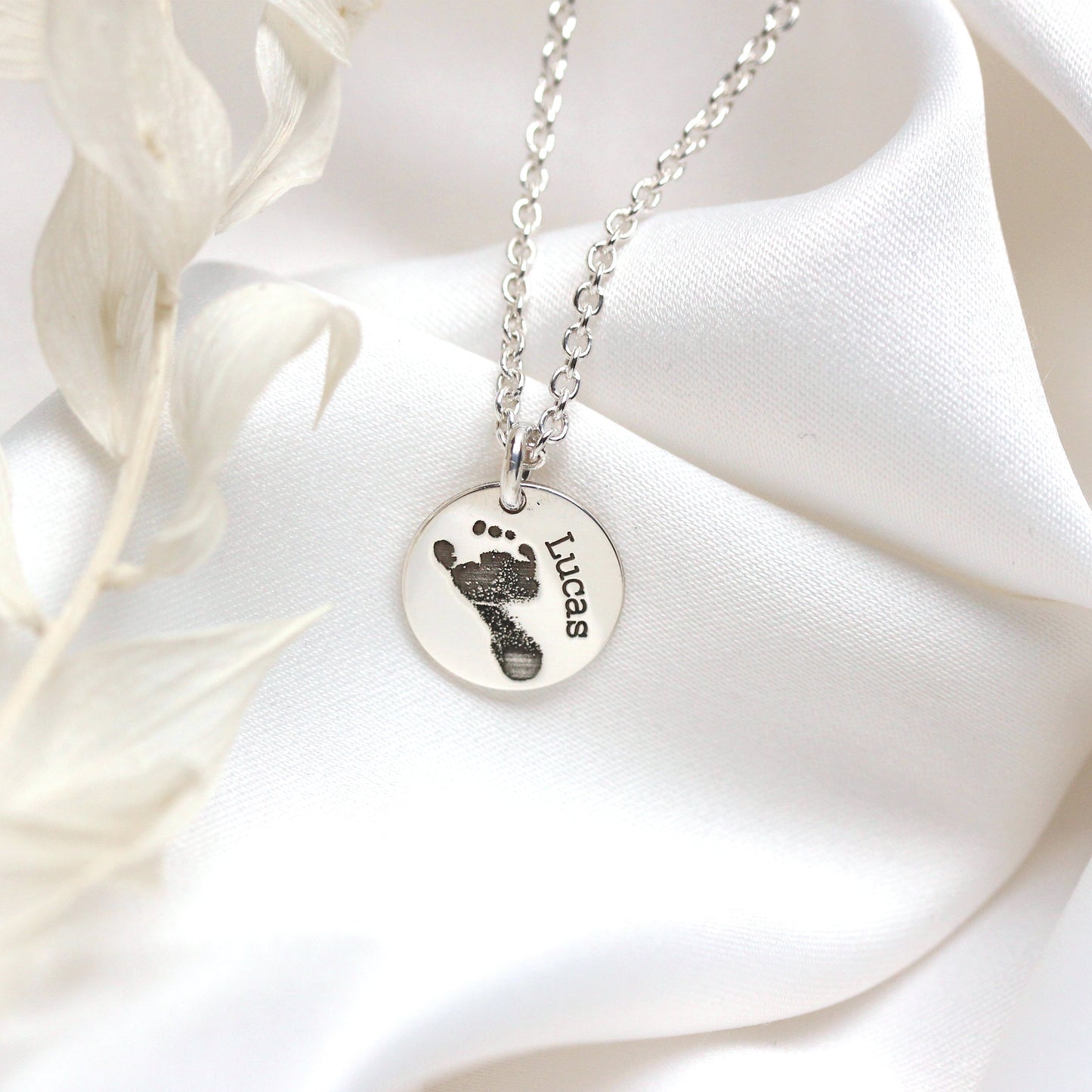 Collier rond en argent sterling avec empreinte de pied, 40 à 61 cm