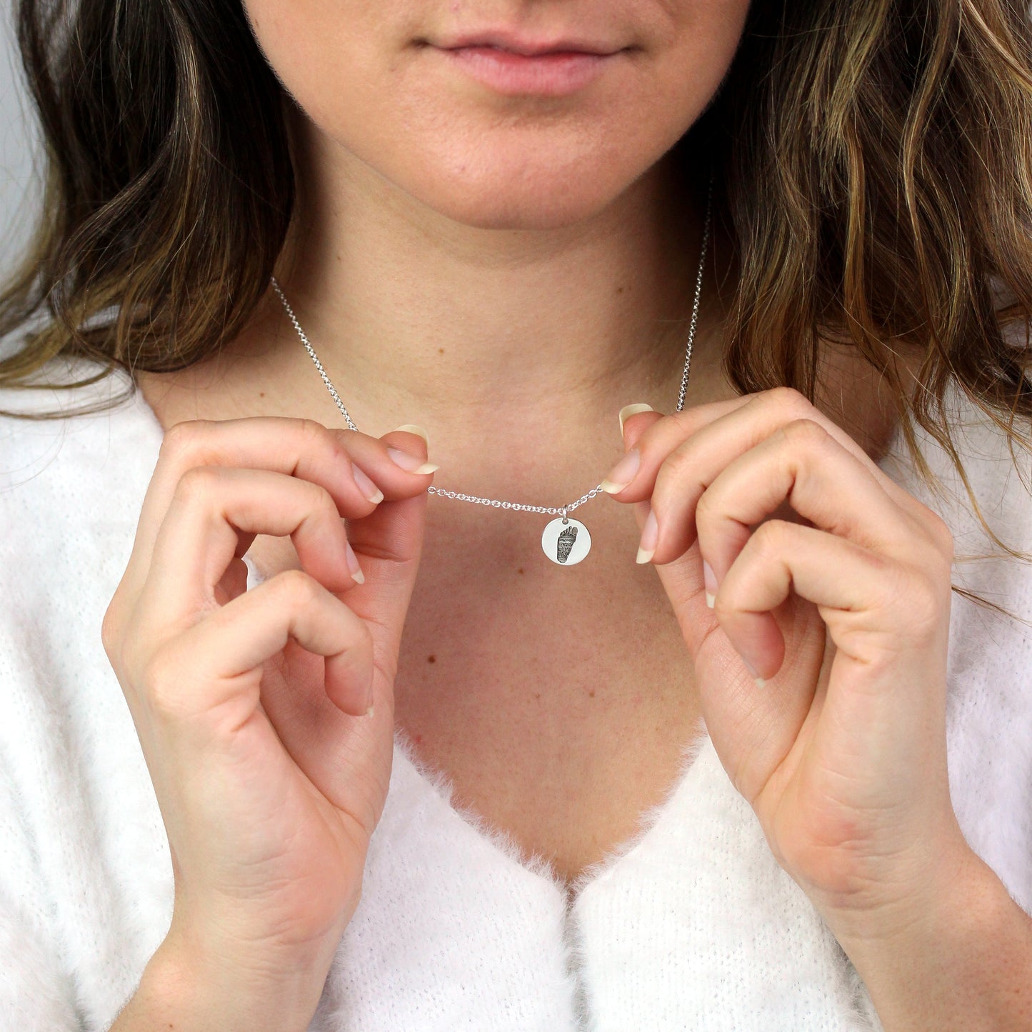 Collier rond en argent sterling avec empreinte de pas sur mesure, 40 à 61 cm