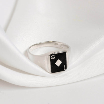 Chevalière personnalisée en argent sterling avec initiales en forme de carte à jouer