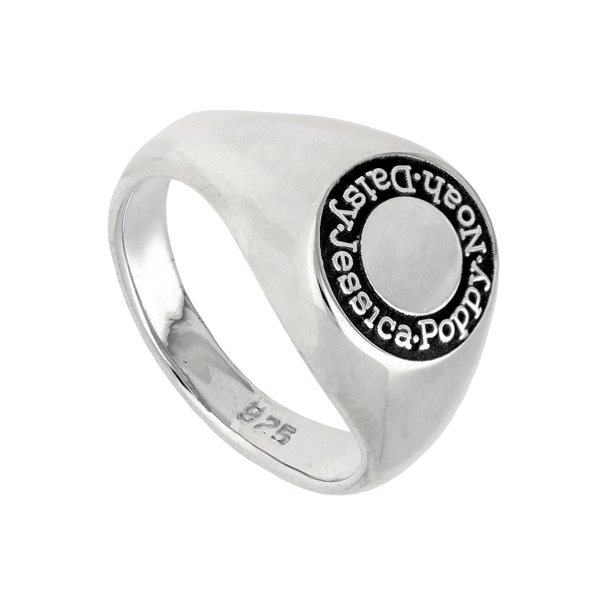 Chevalière circulaire en argent sterling sur mesure avec nom 49 - 70