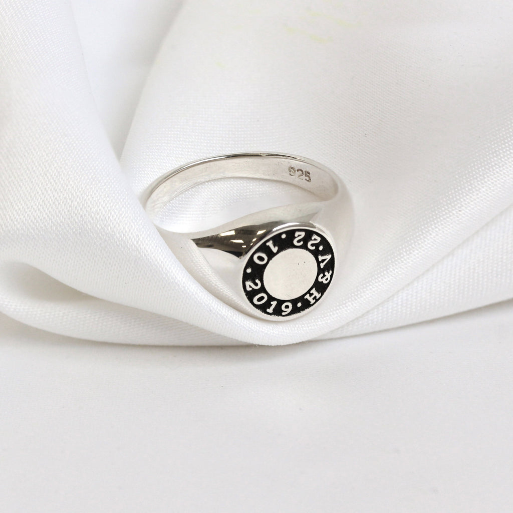 Chevalière en argent sterling sur mesure avec message circulaire 49 - 70