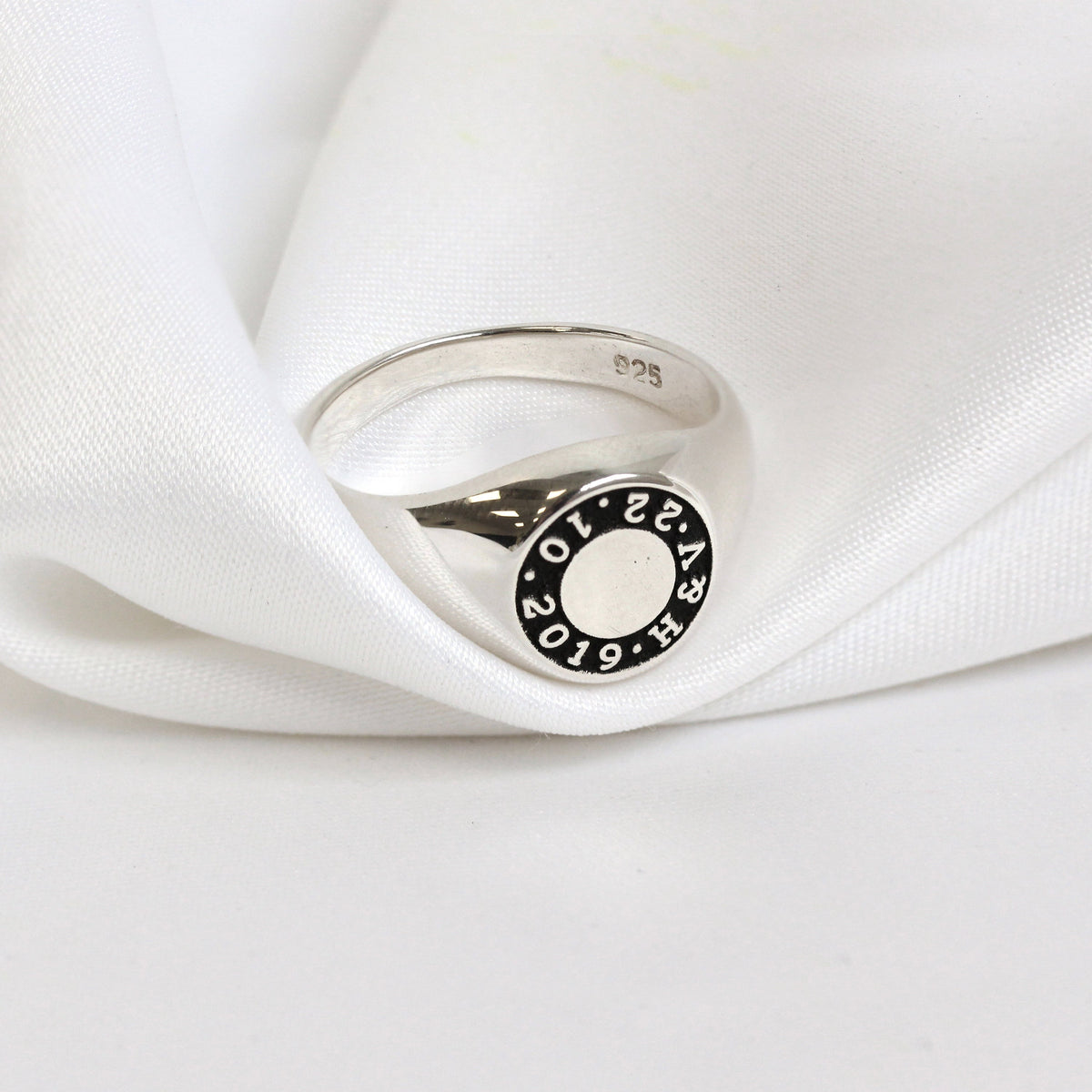 Chevalière en argent sterling sur mesure avec message circulaire 49 - 70