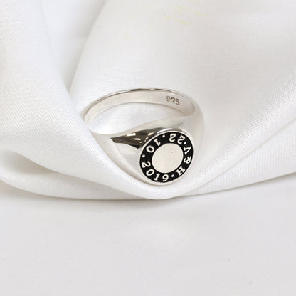 Chevalière en argent sterling sur mesure avec message circulaire J - Z+1
