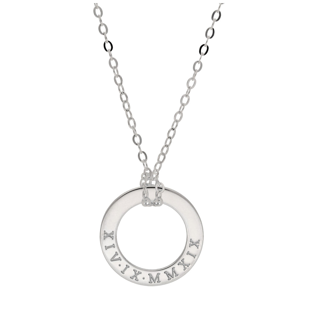 Collier personnalisé en argent sterling avec chiffres romains