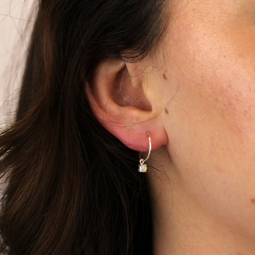 Boucles d'oreilles créoles en argent sterling avec zircone cubique et opale, 12 mm, octobre