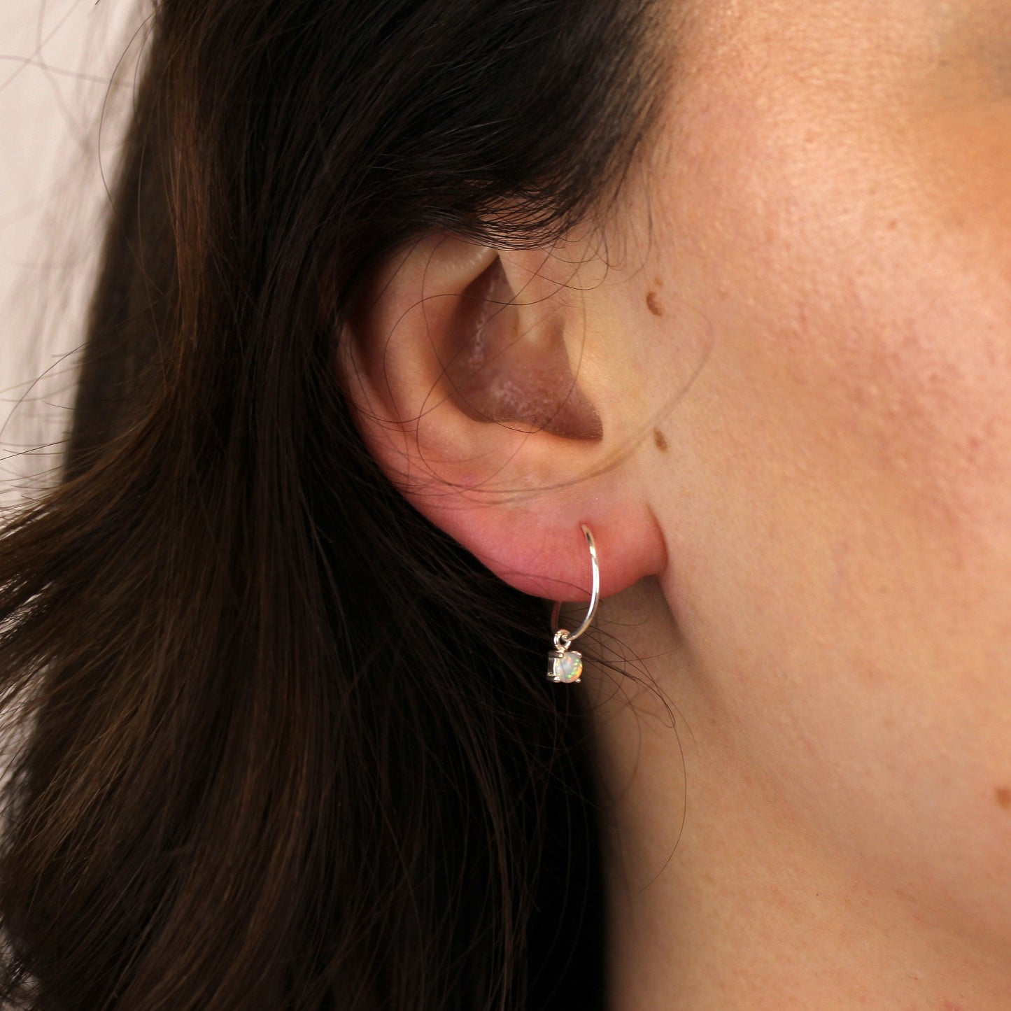 Boucles d'oreilles créoles en argent sterling avec zircone cubique et opale, 12 mm, octobre