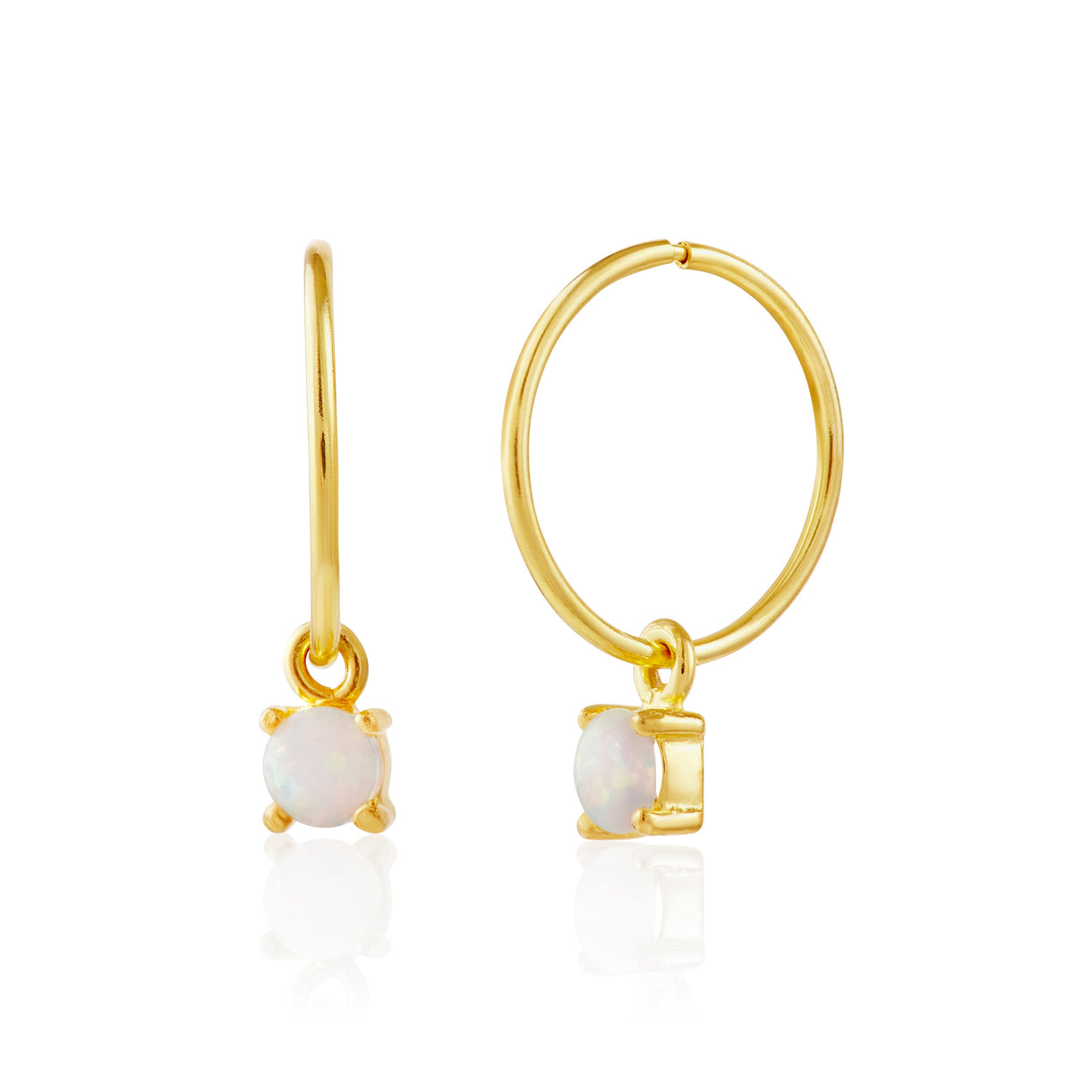 Boucles d'oreilles créoles en argent sterling plaqué or avec opale et zircone cubique de 12 mm