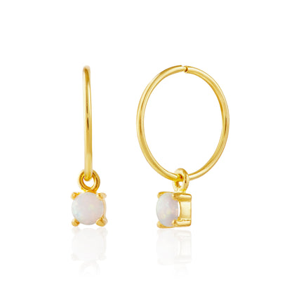 Boucles d'oreilles créoles en argent sterling plaqué or avec opale et zircone cubique de 12 mm