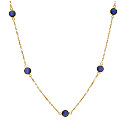Collier en argent sterling plaqué or avec plusieurs saphirs et pierres de naissance en oxyde de zirconium