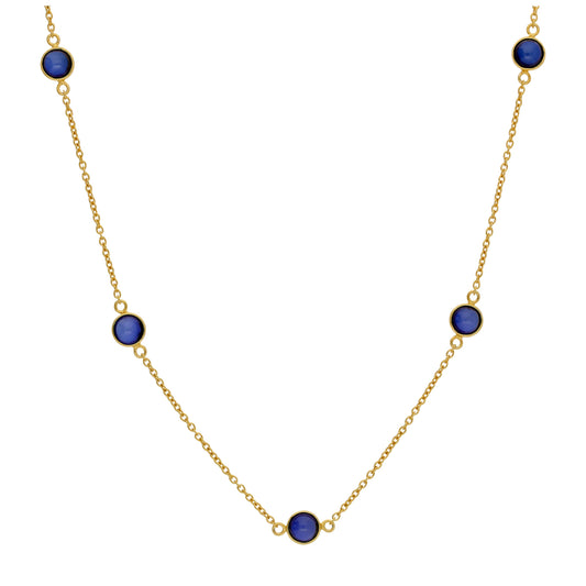 Collier en argent sterling plaqué or avec plusieurs saphirs et pierres de naissance en oxyde de zirconium