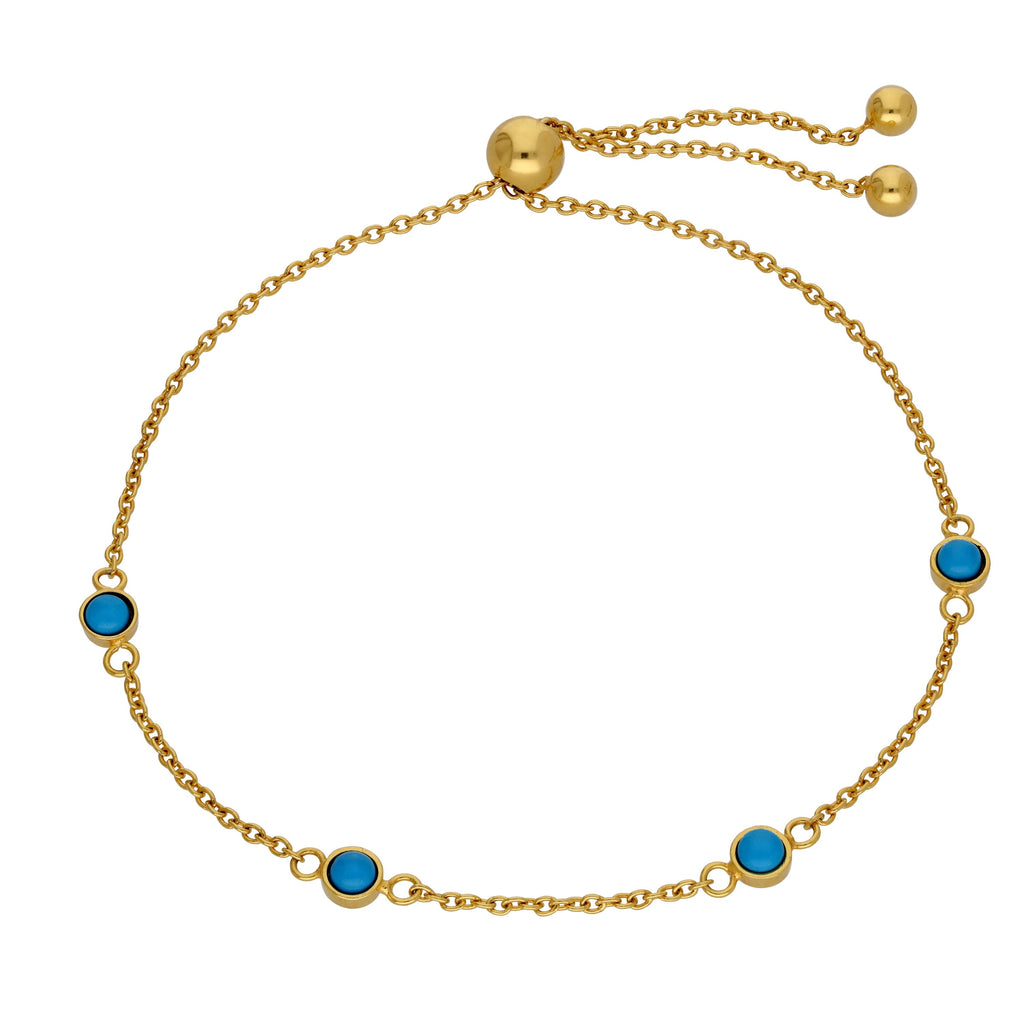 Bracelet réglable en argent sterling plaqué or et turquoises multiples