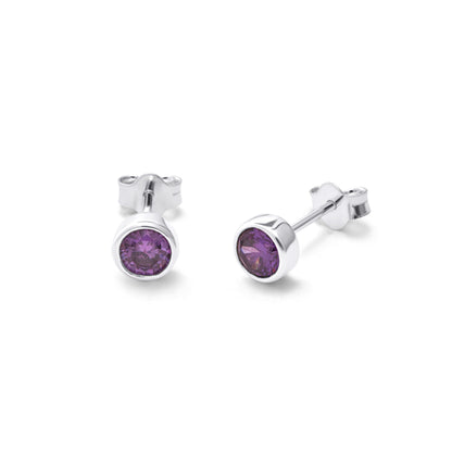 Boucles d'oreilles à tige en argent sterling avec améthyste et zircone cubique de 4 mm