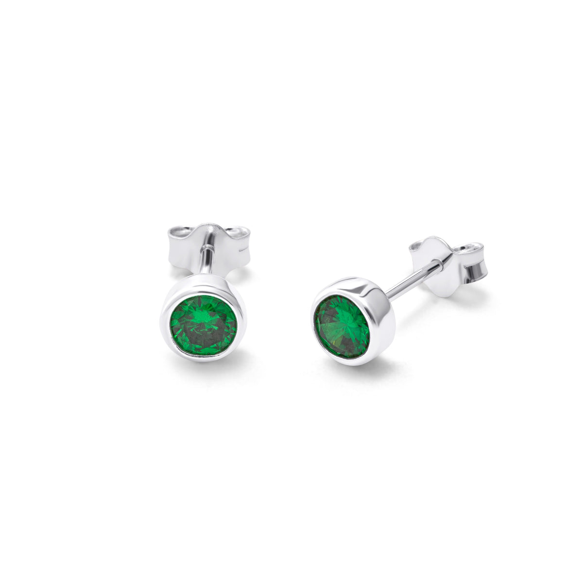 Boucles d'oreilles à tige en argent sterling avec émeraude et zircone cubique (4 mm) pouvant être frottées