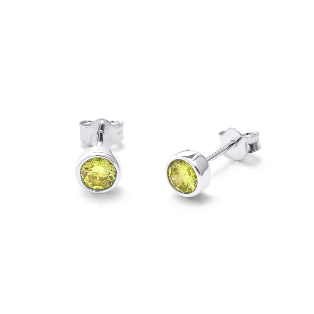 Boucles d'oreilles à tige en argent sterling avec péridot et zircone cubique de 4 mm