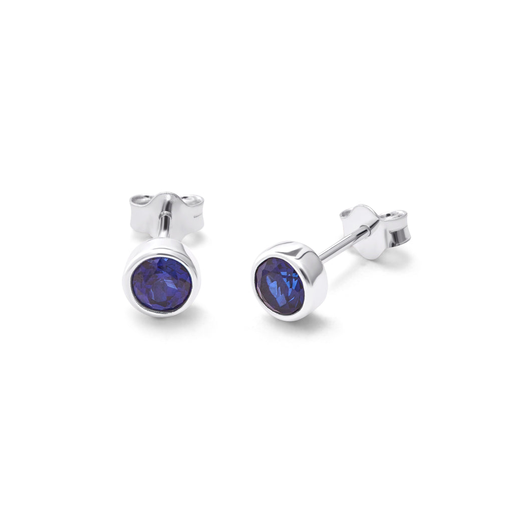 Boucles d'oreilles à tige en argent sterling avec saphir et zircone cubique de 4 mm
