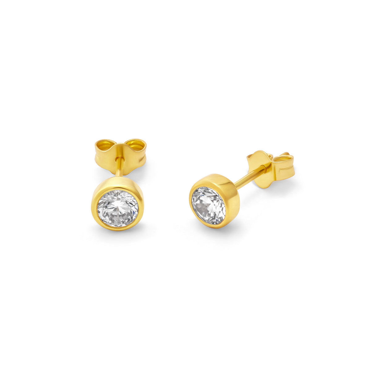 Boucles d'oreilles à tige en argent sterling plaqué or avec zircones cubiques de 4 mm