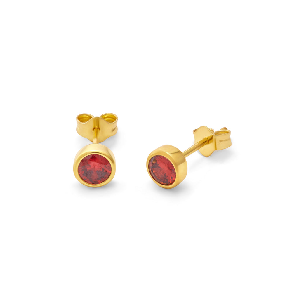 Boucles d'oreilles à tige en argent sterling plaqué or avec grenat et zircone cubique de 4 mm