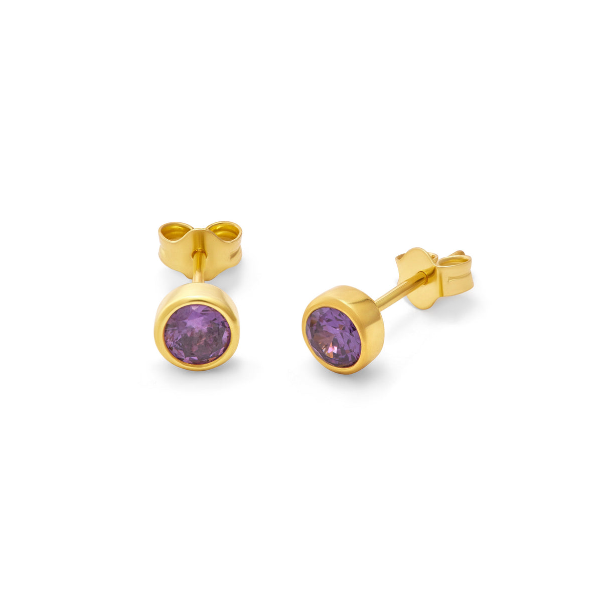Boucles d'oreilles à tige en argent sterling plaqué or avec améthyste et zircone cubique de 4 mm