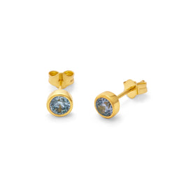 Boucles d'oreilles à tige en argent sterling plaqué or avec aigue-marine et zircone cubique de 4 mm