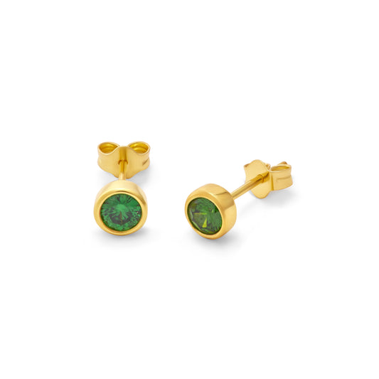 Boucles d'oreilles à tige en argent sterling plaqué or avec émeraude et zircone cubique (4 mm) pouvant être frottées