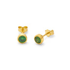 Boucles d'oreilles à tige en argent sterling plaqué or avec émeraude et zircone cubique (4 mm) pouvant être frottées