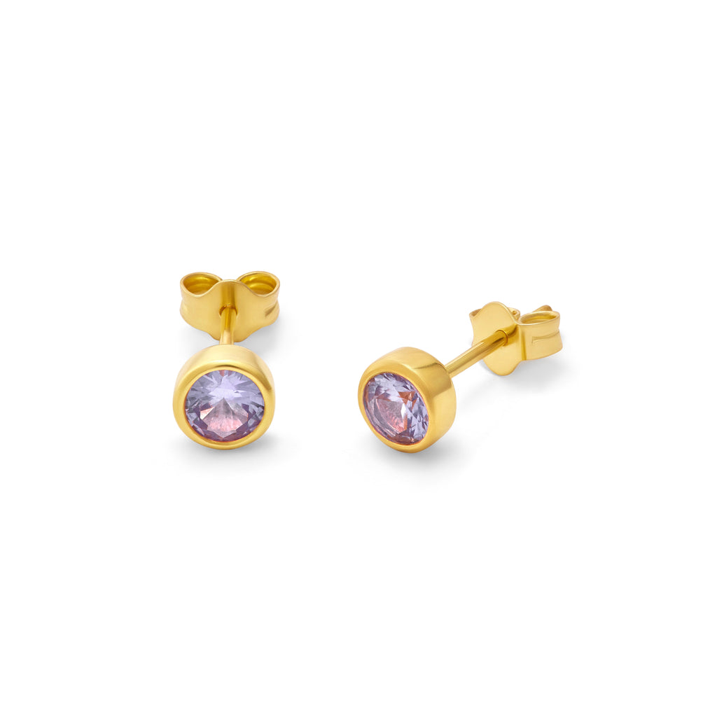 Boucles d'oreilles à tige en argent sterling plaqué or avec alexandrite CZ June 4 mm