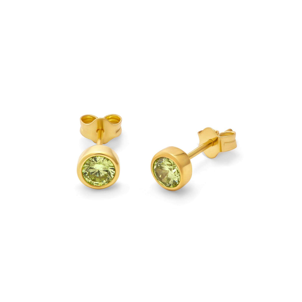 Boucles d'oreilles à tige en argent sterling plaqué or avec péridot et zircone cubique August 4 mm