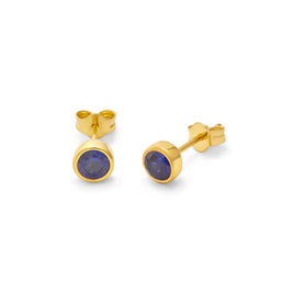 Boucles d'oreilles à tige en argent sterling plaqué or avec saphir et zircone cubique de 4 mm