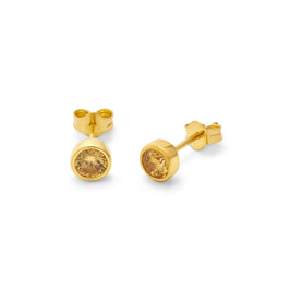 Boucles d'oreilles à tige en argent sterling plaqué or avec citrine et zircone cubique de 4 mm