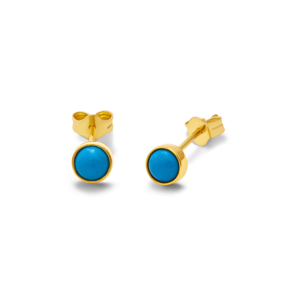 Boucles d'oreilles à tige en argent sterling plaqué or et turquoise de 4 mm