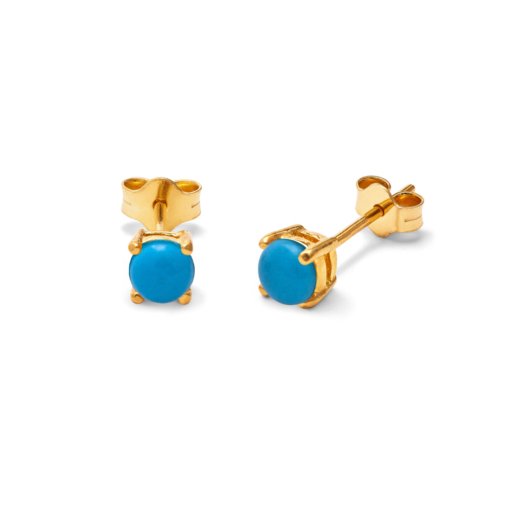 Boucles d'oreilles à tige en argent sterling plaqué or avec turquoise de 4 mm