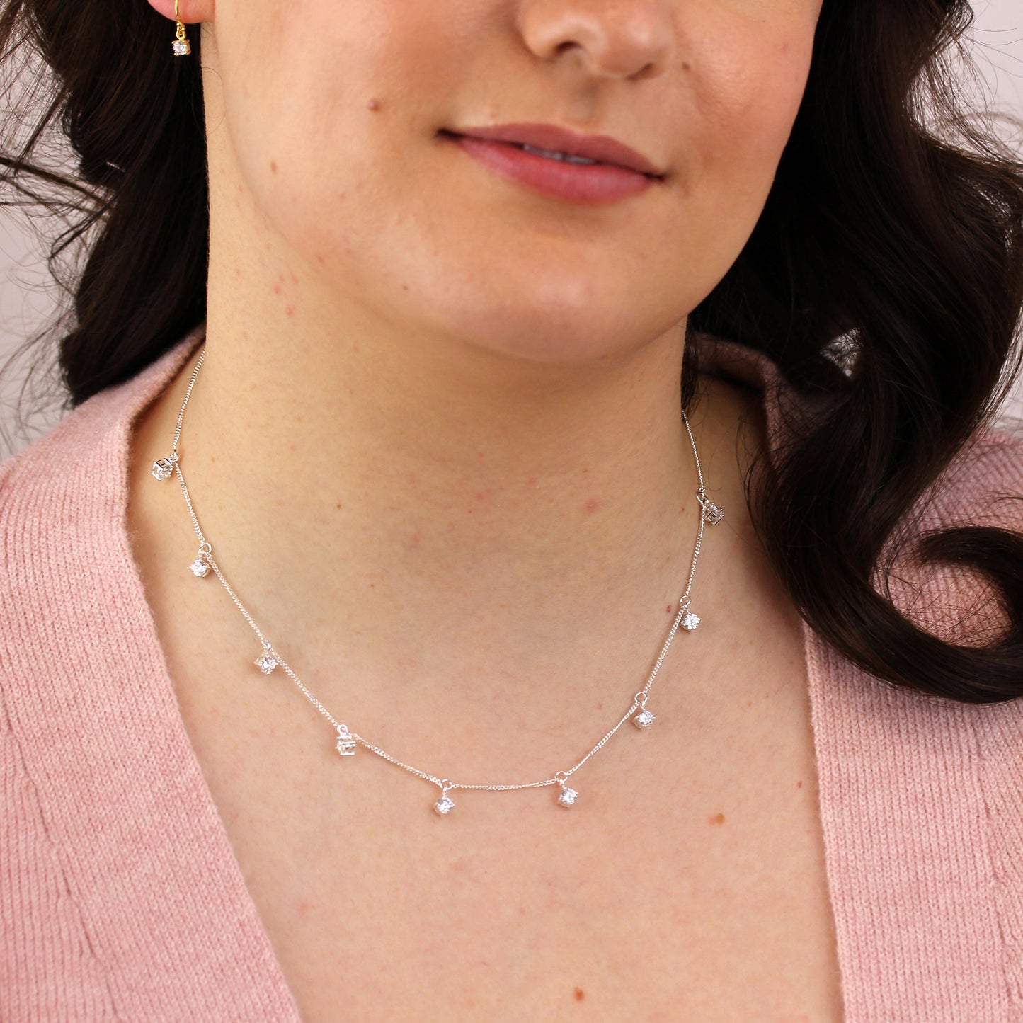 Collier en argent sterling avec pierres de naissance d'avril en zircone cubique (40,6 cm et 5 cm)