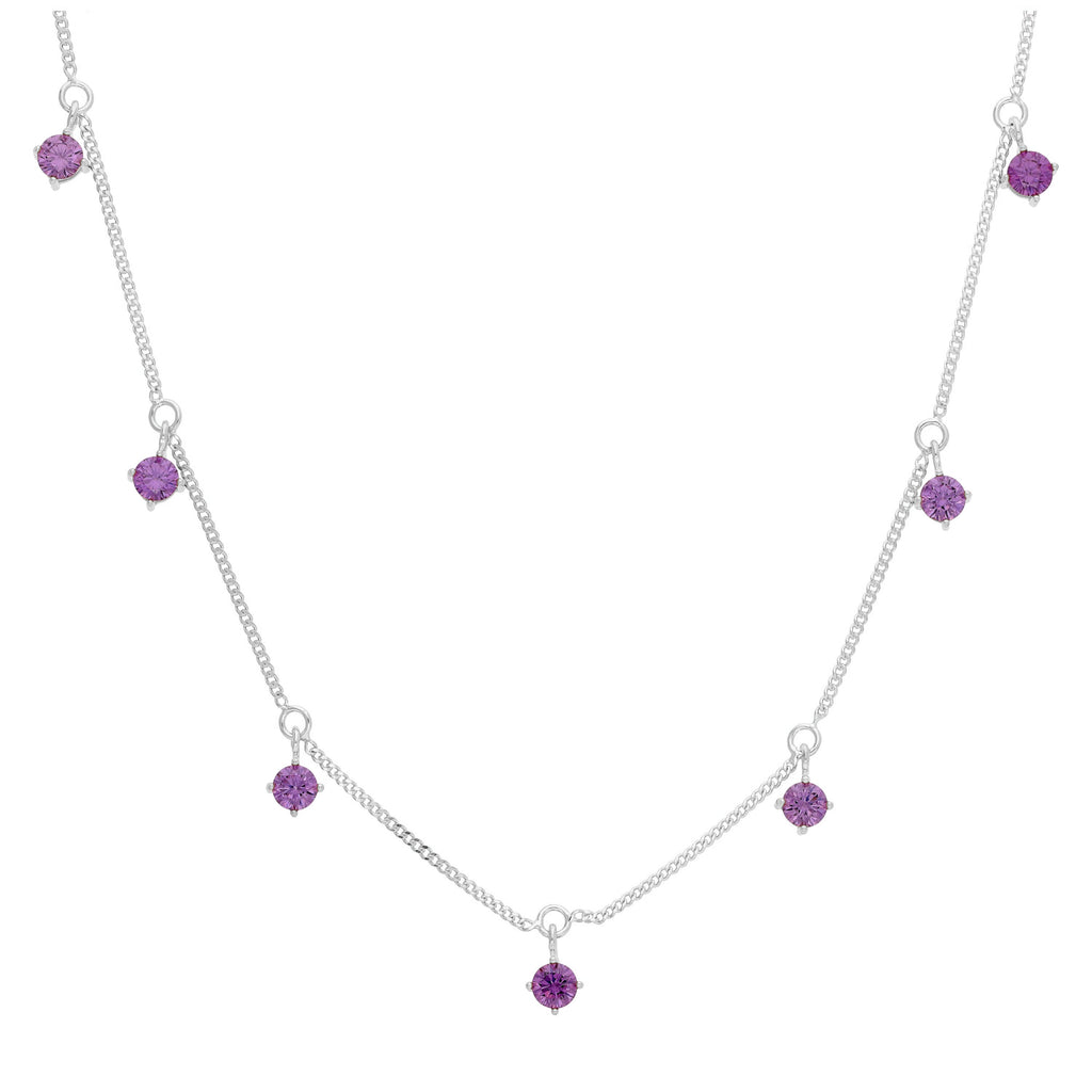 Collier février en argent sterling avec plusieurs améthystes et zircones cubiques (40,6 cm et 5 cm)