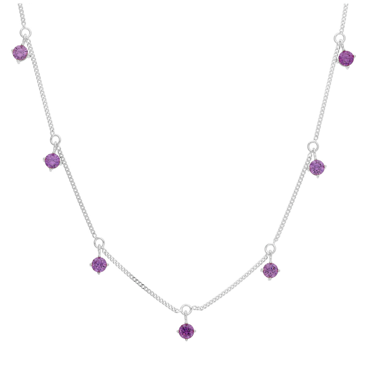 Collier février en argent sterling avec plusieurs améthystes et zircones cubiques (40,6 cm et 5 cm)