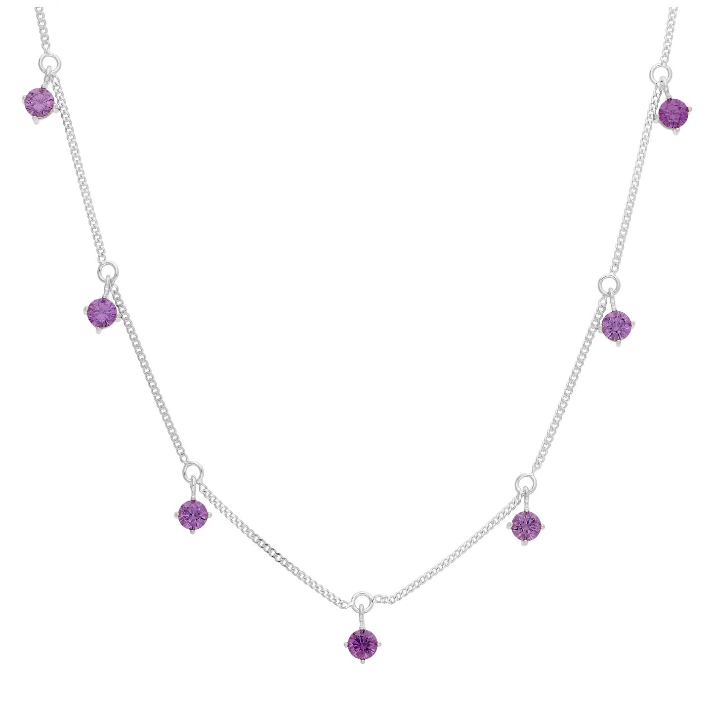 Collier février en argent sterling avec plusieurs améthystes et zircones cubiques (40,6 cm et 5 cm)