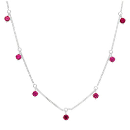 Collier en argent sterling avec plusieurs rubis et zircones cubiques, pierre de naissance de juillet, 40,6 cm et 5,1 cm