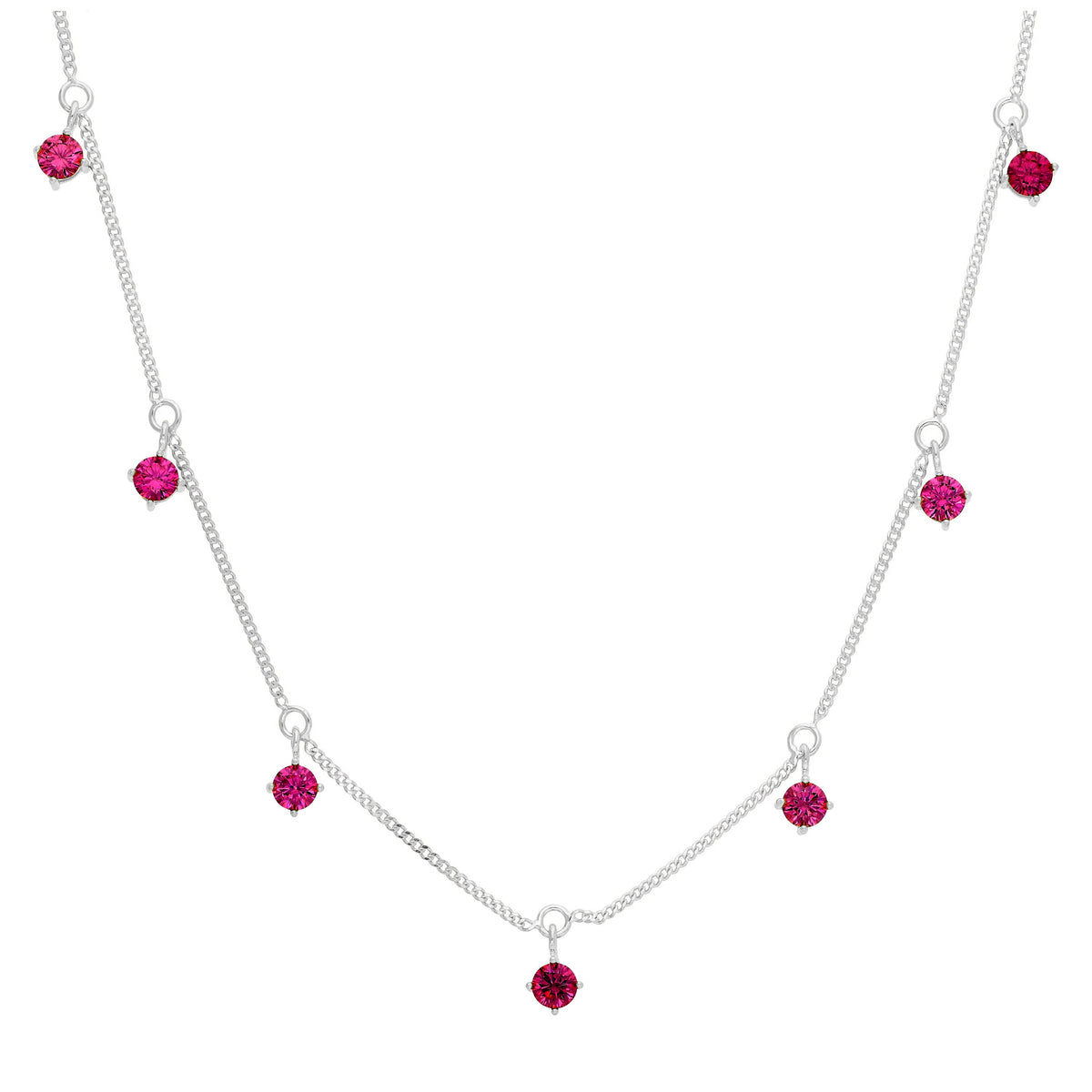 Collier en argent sterling avec plusieurs rubis et zircones cubiques, pierre de naissance de juillet, 40,6 cm et 5,1 cm