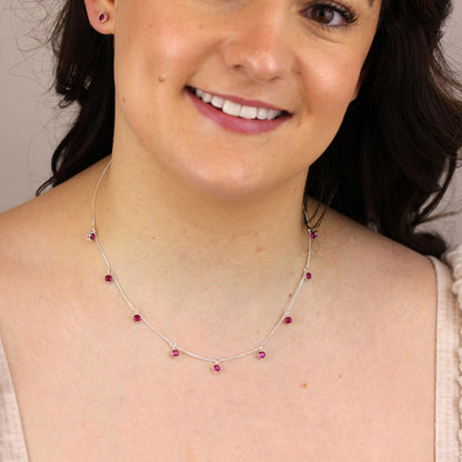 Collier en argent sterling avec plusieurs rubis et zircones cubiques, pierre de naissance de juillet, 40,6 cm et 5,1 cm