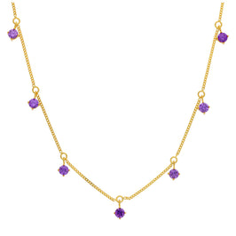 Collier en argent sterling plaqué or avec plusieurs améthystes et zircones cubiques (40,6 cm et 5 cm)