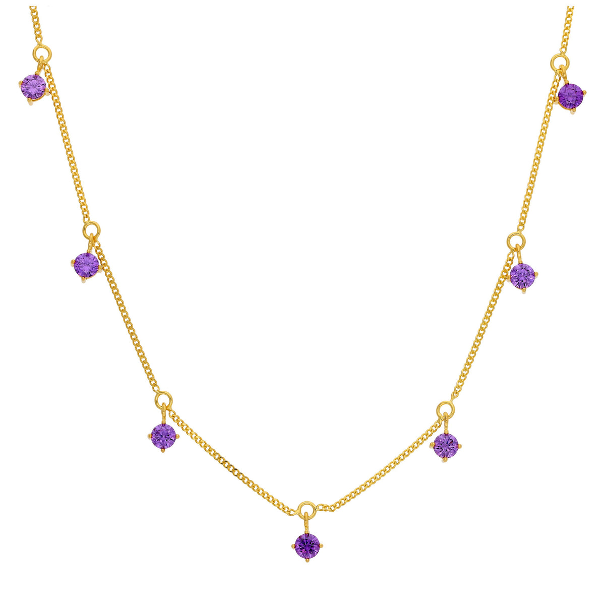 Collier en argent sterling plaqué or avec plusieurs améthystes et zircones cubiques (40,6 cm et 5 cm)