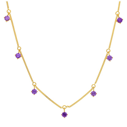 Collier en argent sterling plaqué or avec plusieurs améthystes et zircones cubiques (40,6 cm et 5 cm)