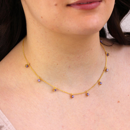 Collier en argent sterling plaqué or avec plusieurs améthystes et zircones cubiques (40,6 cm et 5 cm)