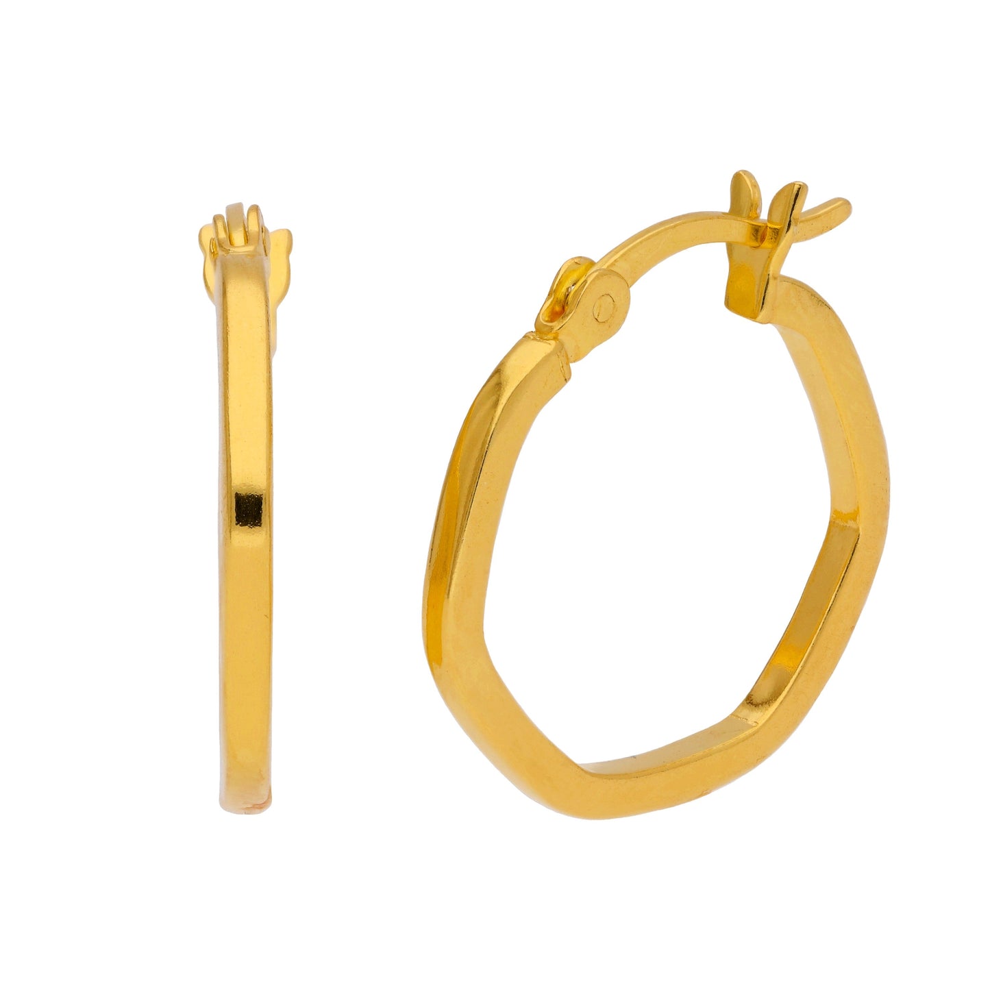 Boucles d'oreilles créoles hexagonales en argent sterling plaqué or de 18 mm