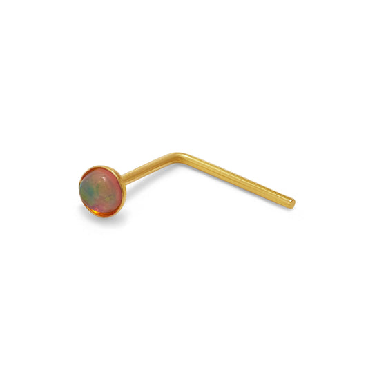 Piercing de nez en forme de L, or 9 carats, pierre opale rose, calibre 22