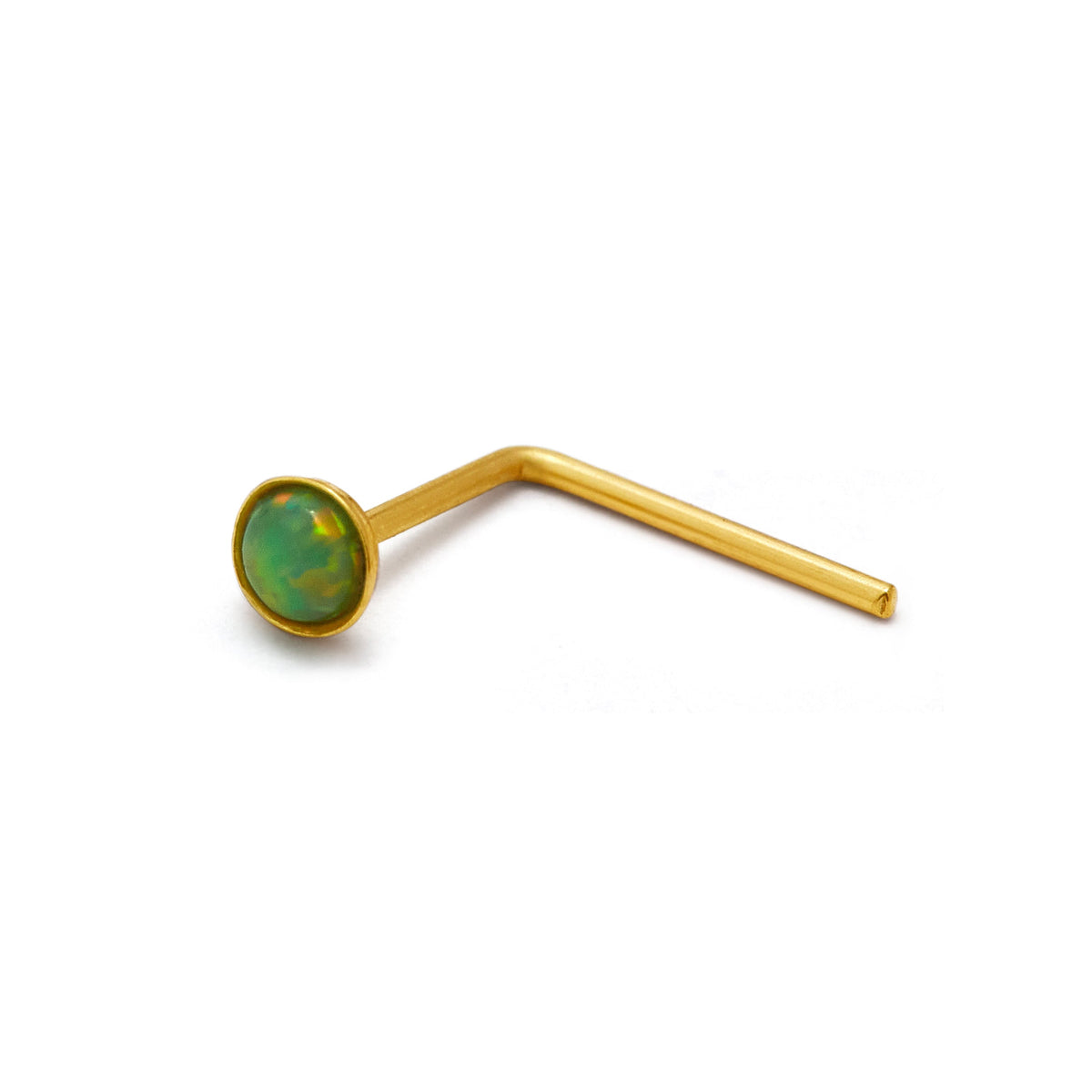 Clou de nez en forme de L avec opale verte en or 9 carats, calibre 22