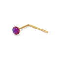 Piercing de nez en forme de L, or 9 carats, pierre opale violette, calibre 22