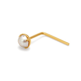 Clou de nez en forme de L, or 9 carats, perle d'eau douce de 2,5 mm, calibre 22