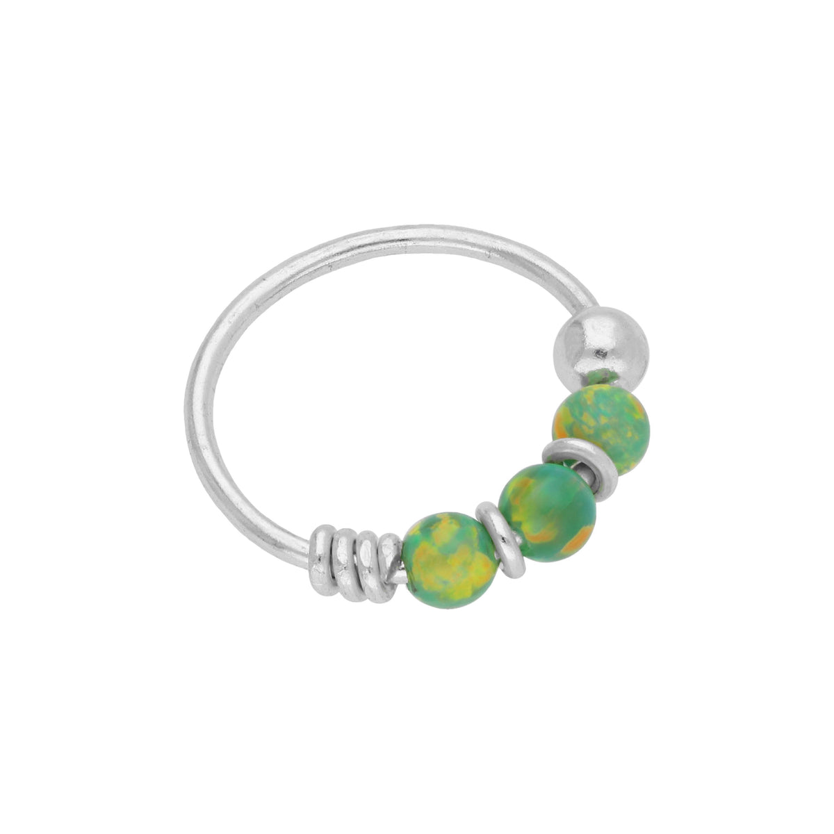 Anneau de nez en argent sterling avec triple opale verte de 10 mm, calibre 24